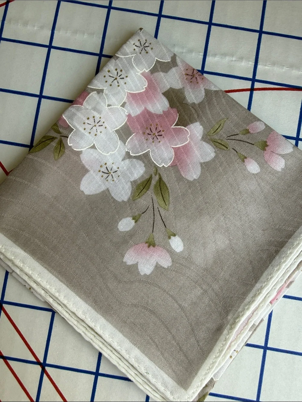Vintage Japanese Sakura Cherry Blossom Sheer Handkerchief Scarf Pink White 19”